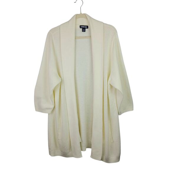 Lands' End SZ 2X Cotton Blend Plus Long Sleeve Open Long Cardigan Sweater NEW - Picture 2 of 6